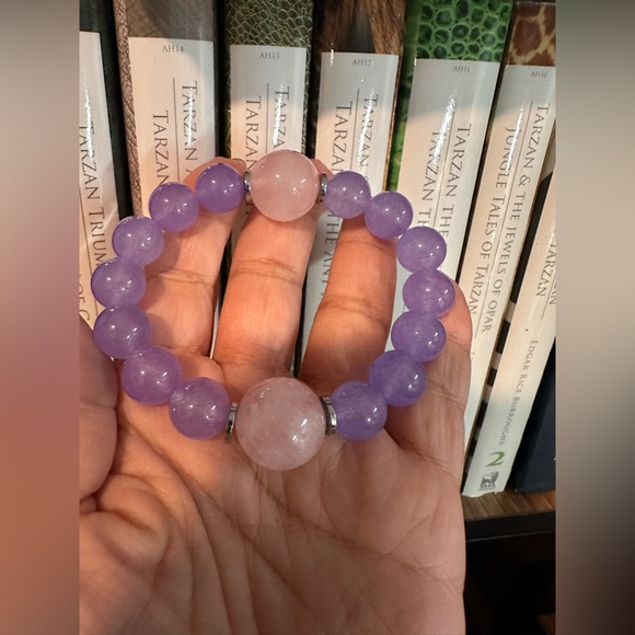 LILAC QUARTZ + PINK QUARTZ NATURAL STONES BRACELET size 7” - Picture 8 of 8